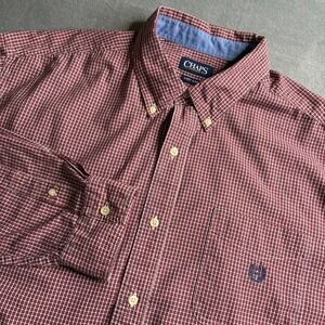 Chaps‎ Easy Care Men's Shirt 3XB Red White Plaid Button Up Long Sleeve Cot Blend